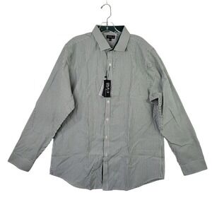 Galaxy‎ Striped Button Up Shirt Long Sleeve Collared Hunter Green White Size XL